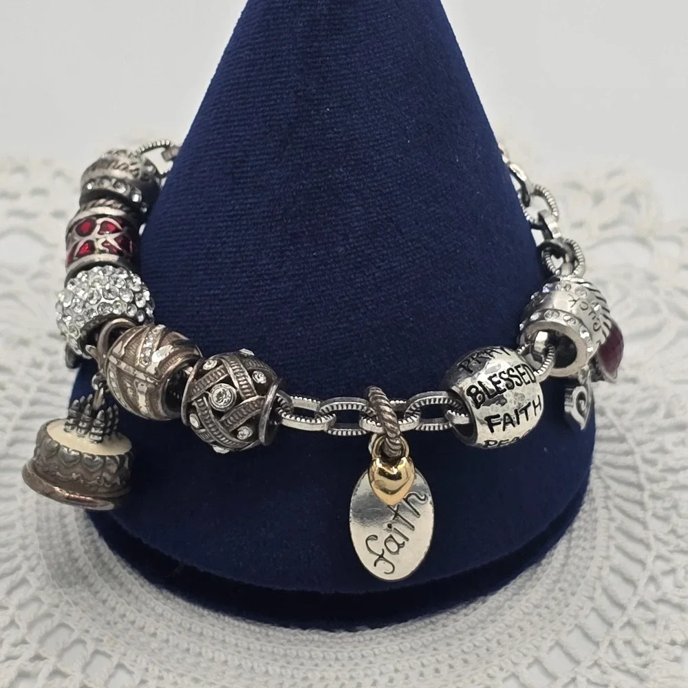 Brighton Charm Bracelet Silver Tone Enamel Birthday Faith Love Friends luck